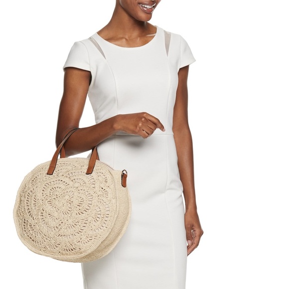 New! Round Boho Straw Crochet Crossbody Large Bag - Picture 4 of 4